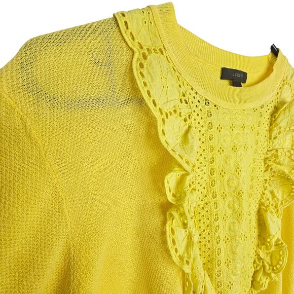 J. Crew Sweater Women L Eyelet Summer Weight Yellow Spring Pullover Lightweight - Picture 5 of 8